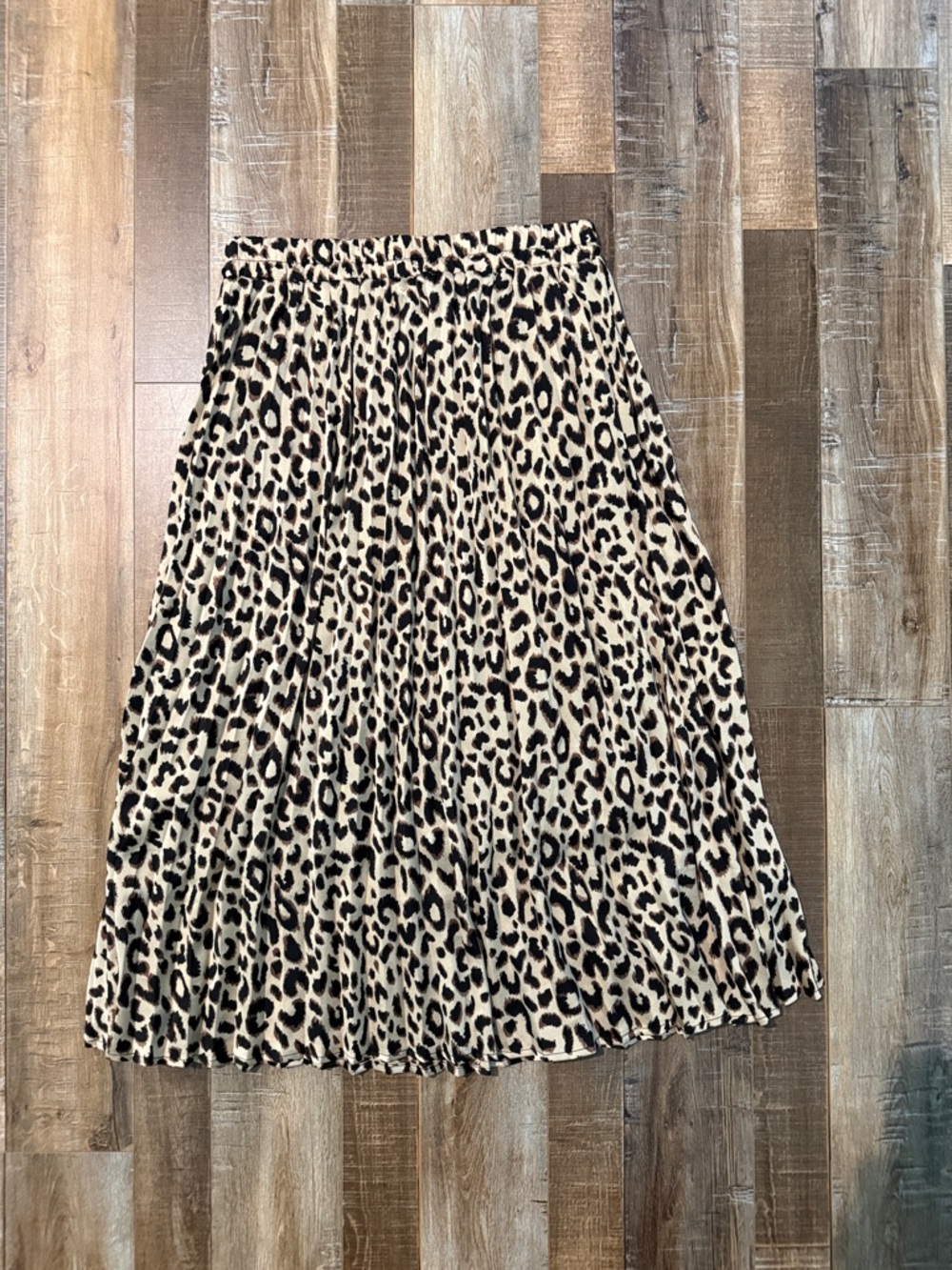 Leopard Print Pleated Midi Skirt - Beige & Black